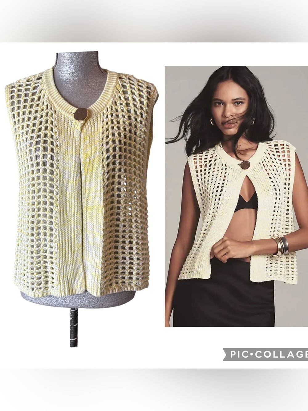 Flat White Ivory Yellow Marled Open Knit Sweater Tank Size OS